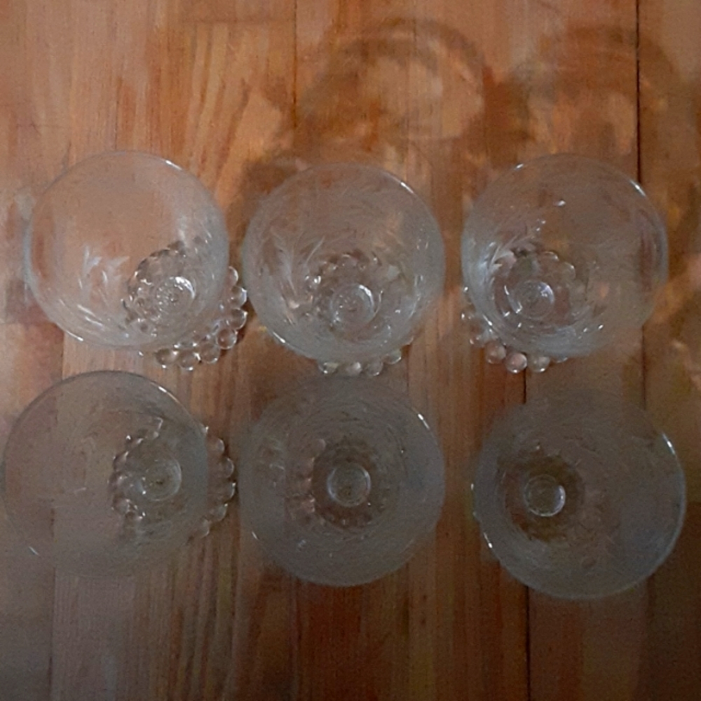 6 - Custom Cut Glass Wine Goblets